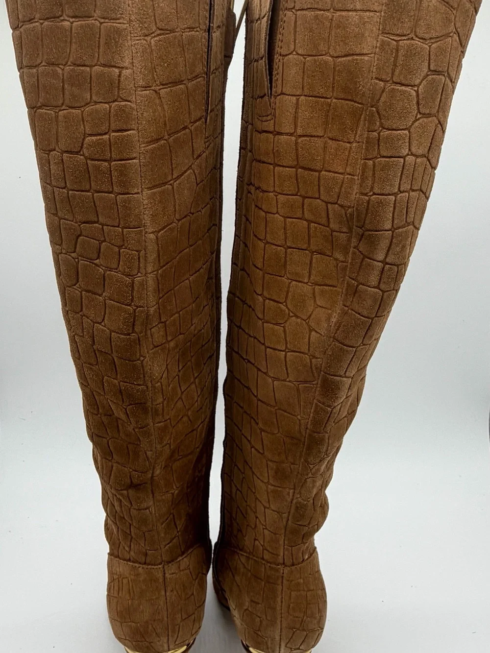Vince Camuto Croc-Embossed Over-the-Knee Boots in Brown New without Box